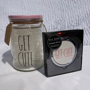 Rae Dunn "Get Cute" Ponytail Holder Jar & Compact Mirror Set